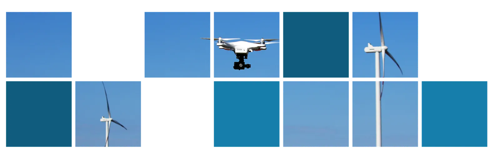 Drone flying over wheat field with wind turbines
