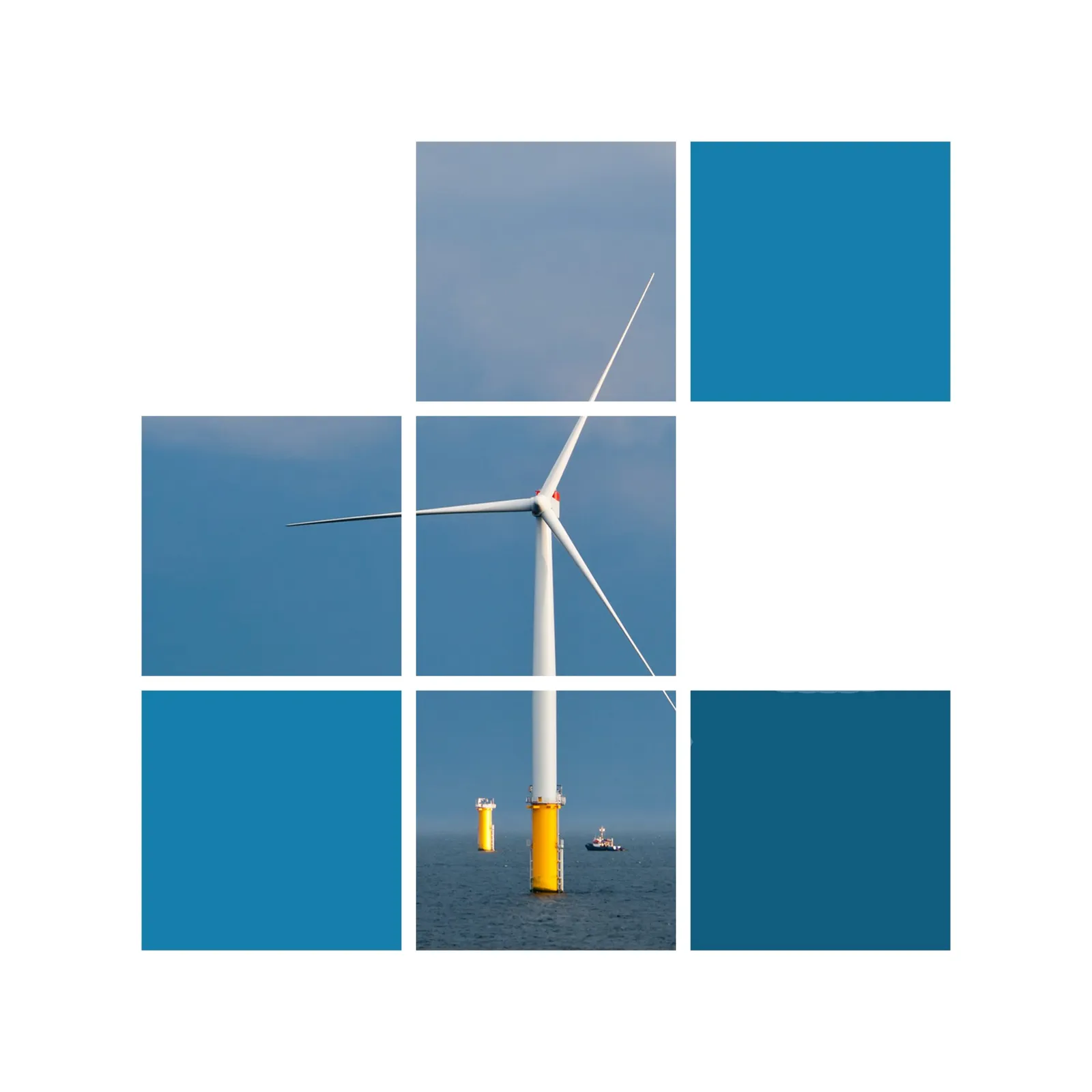Single Offshore Wind Turbine and a Substation (Transformer) in a Windfarm under construction off the English Coast