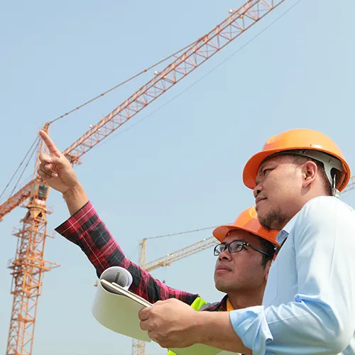 Builder worker and manager inspection on construction new site